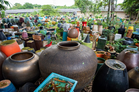Pots at the Tao Hong Tai Ceramics Shop and Factory in the city and Province of Ratchaburi in Thailand, Thailand, Ratchaburi, November, 14, 2023のeditorial素材