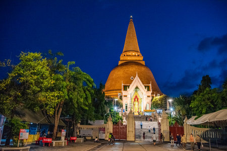 a Road in the City center with the Phra Pathom Chedi in Nakhon Pathom and Province Nakhon Pathom in...