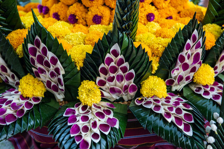 a Krathong at Loy Krathong Festival in Town of Khong Chiam in Province of Ubon Ratchathani in...