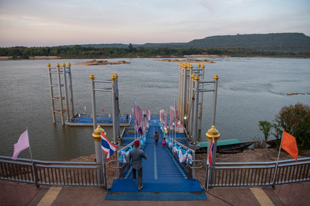 confluence of Mekong River and Mun River at Two Color River viewpoint in Town of Khong Chiam in Province of Ubon Ratchathani in Thailand. Thailand, Khong Chiam, November, 27, 2023のeditorial素材