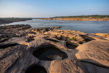 Kaeng Sam Phan Bok Canyon at Ban Song Khon Village at Mekong River in Province of Ubon Ratchathani...