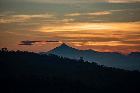 The sunrise view from Wat Sirindhorn Wararam Phu Prao Temple in Province of Ubon Ratchathani in...