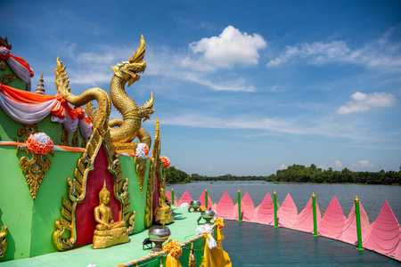 a large Lotus island at Wat Saman Rattanaram in city Mueang Chachoengsao City in Province of Chachoengsao in Thailand. Thailand, Chachoengsao, November, 3, 2023のeditorial素材