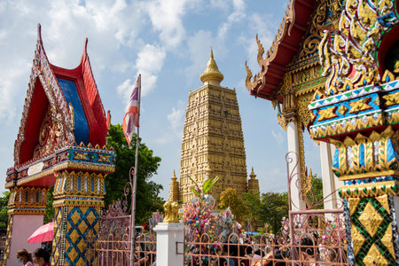 the Wat Chom Phothayaram in the city Mueang Chachoengsao City in Province of Chachoengsao in Thailand. Thailand, Chachoengsao, November, 5, 2023のeditorial素材