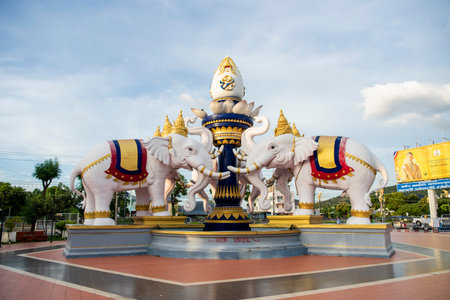 Ganesha shrine Park with an Elaphant Monument in city center of Mueang Chonburi City in Province of Chonburi in Thailand. Thailand, Chonburi, October, 31, 2023のeditorial素材