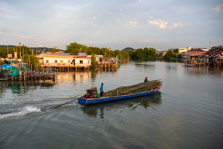 Bamboo Transport at the coast at the city center of Mueang Chonburi City in Province of Chonburi in...