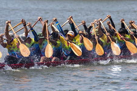 Dragonboat or Longboat teams on Lake Khao Tao at Longboat race of Hua Hin on the Lake Khao Tao...