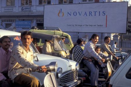 an advertisement of the swiss pharmaceutical company Novartis in the city of Surat in the Province...