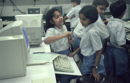 school Children at a Copmputer class in the city of Bangalore in the Province of Karnataka in India....