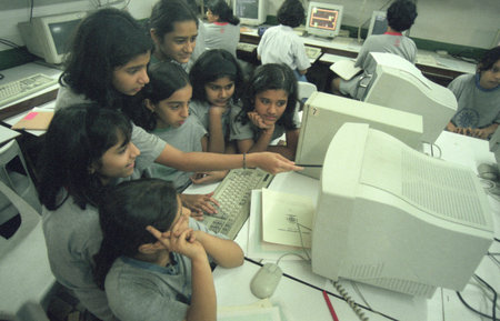 school Children at a Copmputer class in the city of Bangalore in the Province of Karnataka in India....