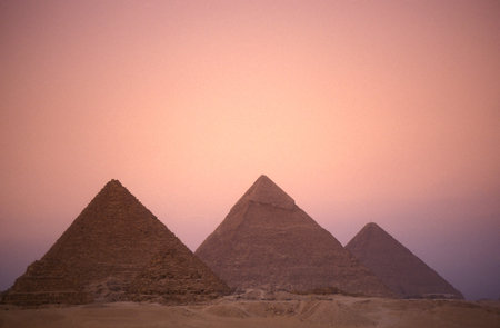 The pyramids of Giza near the city of Cairo at the capital of Egypt in north Africa. Egypt, Cairo,...