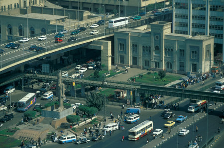 the Ramses Statue at the Ramses Square at the Train Station in the City of Cairo the Capital of...