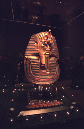 the Tutankhamun Mask in the Old Egyptian Museum in the old Town of Cairo the Capital of Egypt in...