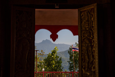 View from Wat Phra That Doi Leng near City of Phrae and Province of Phrae in North Thailand....