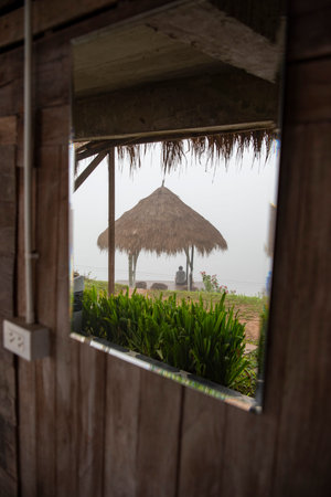 Morning Fog at Viewpoint over Sapan Town and Valley in Province of Nan in North Thailand. Thailand, Sapan, November, 20, 2024.のeditorial素材