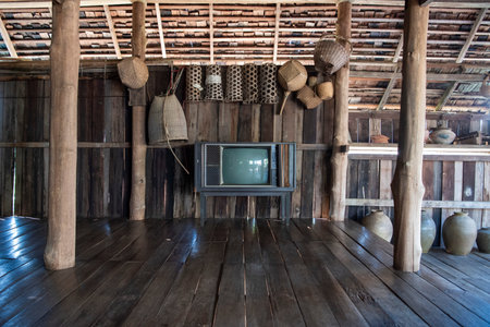 TV in a House at Wat Nong Bua Museum in Wang Pha Village in Province of Nan in North Thailand. Thailand, Nan, November, 17, 2024.のeditorial素材