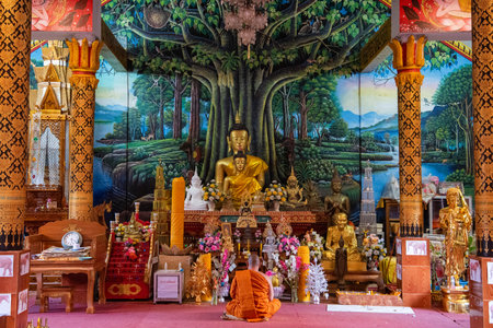 Inside the Wat Bo Luang in Ba Klua Town in Province of Nan in North Thailand. Thailand, Pua, November, 19, 2024.のeditorial素材