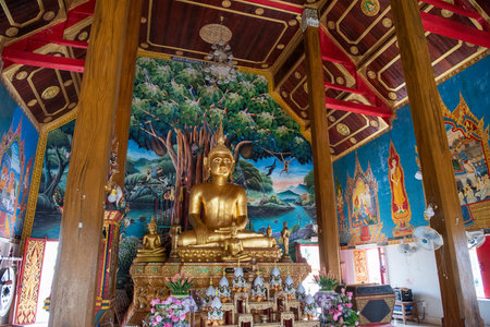 inside the Wat Prang in the Town of Pua in Province of Nan in North Thailand. Thailand, Pua, November, 18, 2024.のeditorial素材