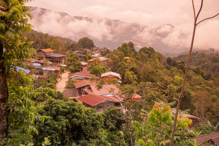 View at Ban Sakad Village near Pua Town in Province of Nan in North Thailand. Thailand, Pua, November, 18, 2024.のeditorial素材