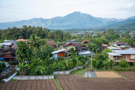 Landscape at Pua Town with view to Doi Phu Kha National Park in Province of Nan in North Thailand. Thailand, Pua, November, 18, 2024.のeditorial素材