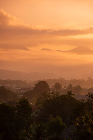 View over Pua Town with view to Doi Phu Kha National Park in Province of Nan in North Thailand. Thailand, Pua, November, 19, 2024.のeditorial素材