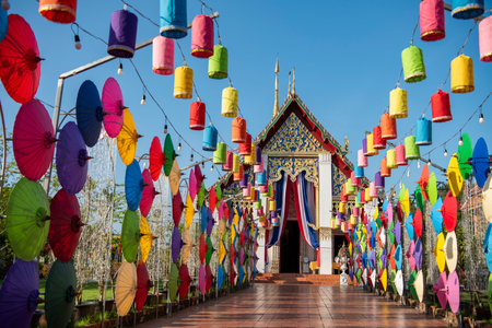 Loy Krathong decoration at Wat Changkham Worawihan in the City of Nan in Province of Nan in North...