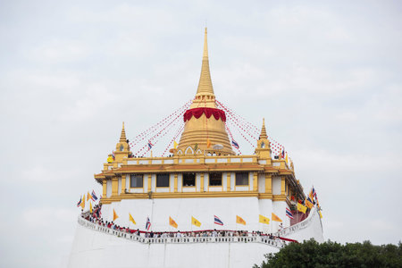 Ceremony on the way to Golden Mount at Wat Saket Festival Fair in Bangkok in Thailand. Thailand,...