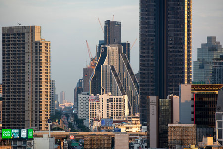 New and Modern Buildings in the skyline in the City of Bangkok in Thailand. Thailand, Bangkok,...