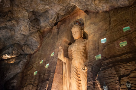 Bamiyan Buddha Cavern at Wat Saket in Banglamphu in the City of Bangkok in Thailand. Thailand, Bangkok, November, 7, 2024.のeditorial素材