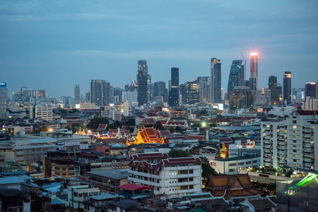Wat Phlapphla Chai with Skyline in the City of Bangkok in Thailand. Thailand, Bangkok, November, 7,...