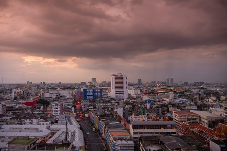 a view on Yaowarat Road in China Town with skyline in China Town in Bangkok in Thailand. Thailand,...