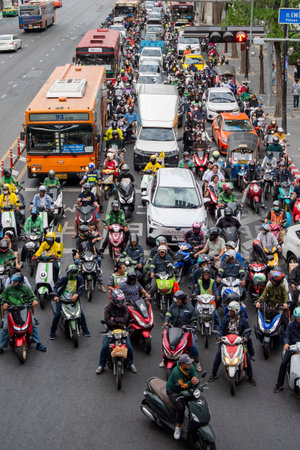 Traffic on Ratchadamri Road at Central World Mall in Siam in the City of Bangkok in Thailand....