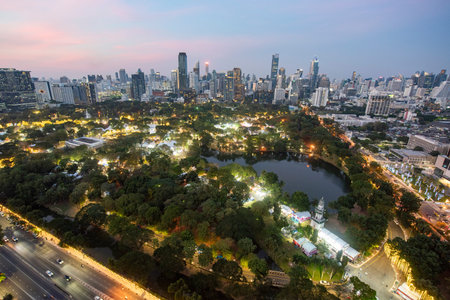 a view from SO Bangkok Hotel at Lumphini Park in the City of Bangkok in Thailand. Thailand, Bangkok, December,10, 2024.のeditorial素材