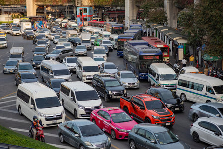 Traffic at Victory Monument in Rachathewi in the City of Bangkok in Thailand. Thailand, Bangkok,...