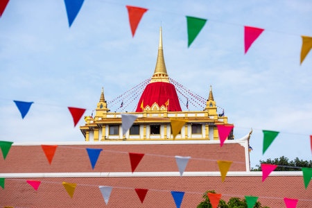 Golden Chedi on Golden Mount at Wat Saket Festival Fair in Banglamphu in Bangkok in Thailand. Thailand, Bangkok, November, 8, 2024.のeditorial素材