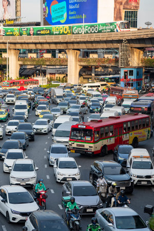 Traffic at Victory Monument in Rachathewi in the City of Bangkok in Thailand. Thailand, Bangkok,...