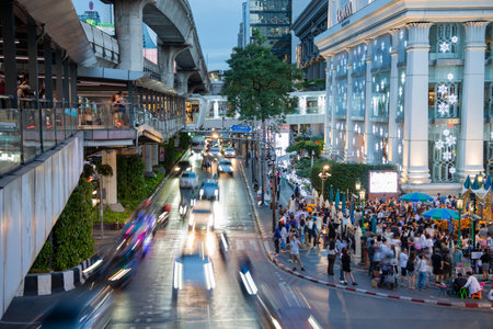 Traffic on Ratchadamri Road at Central World Mall in Siam in the City of Bangkok in Thailand....