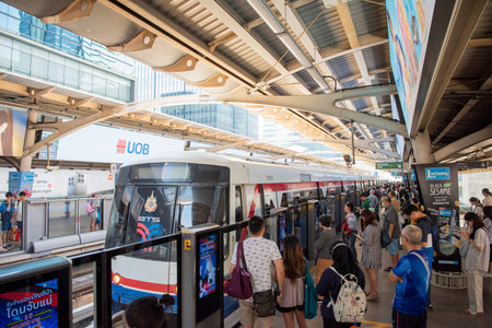 a skytrain station in Silom in the City of Bangkok in Thailand. Thailand, Bangkok, December,11,...