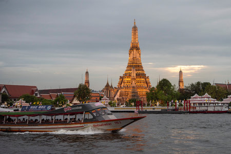 Wat Arun at Chao Phraya River in City of Bangkok in Thailand. Thailand, Bangkok, December,13, 2024.