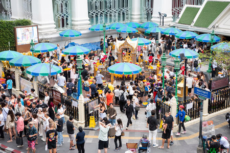 People at Erewan Shrine in Sukhumvit in the City of Bangkok in Thailand. Thailand, Bangkok,...