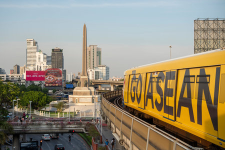 Victory Monument in Rachathewi in the City of Bangkok in Thailand. Thailand, Bangkok, December,11,...