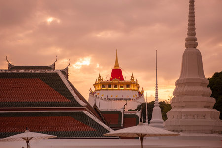 Ceremony on Golden Mount at Wat Saket Festival Fair in Banglamphu in Bangkok in Thailand. Thailand,...