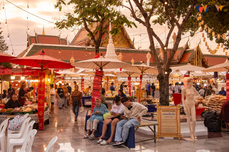 Thai Food Market at Wat Saket Festival Fair in Bangkok in Thailand. Thailand, Bangkok, November, 8, 2024.のeditorial素材