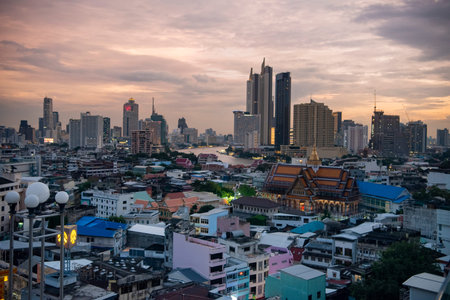 Wat Ko in the China Town with skyline in the City of Bangkok in Thailand. Thailand, Bangkok,...