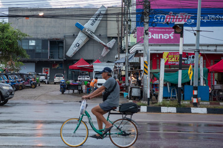 an old Airplaine as Decoration in the City Center of Aranyaprathet in the Province of Sa Kaeo in Thailand. Thailand, Sa Kaeo, November, 13, 2025のeditorial素材