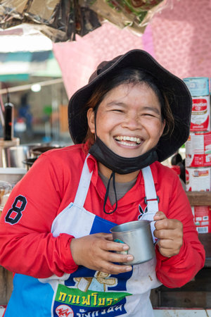 Women of a Coffee Shop at Ban Khlong Luek Border Market in City of Aranyaprathet in Province of Sa Kaeo in Thailand. Thailand, Sa Kaeo, November, 14, 2025のeditorial素材