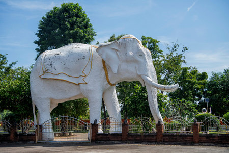 Elephant Figures at Wat Khok Saphan Khao in Aranyaptathet in the Province of Sa Kaeo in Thailand....