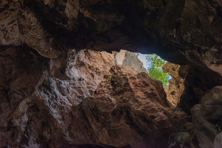 Stone formations at the cave of Wat Tham Khao Chakan in Province of Sa Kaeo in Thailand. Thailand,...