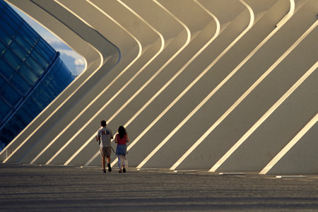 the architecture of the Principe Felipe Science Museum at the City of Arts and Sciences in the city of Valencia in Spain. Spain, Valencia, October, 2004のeditorial素材