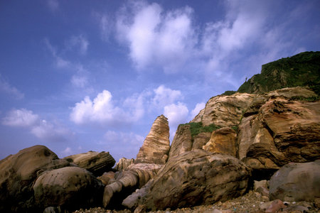 The Coral Cliffs Ocean Park of Yehliu northeast of the Town Keelung on the Coast of North Taiwan in EastAasia. Taiwan, Yehliu, May, 2001のeditorial素材